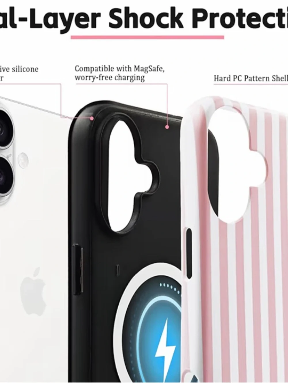 KANGHAR Pink & White Stripe Magnetic Phone Case for iPhone 17 6.1”